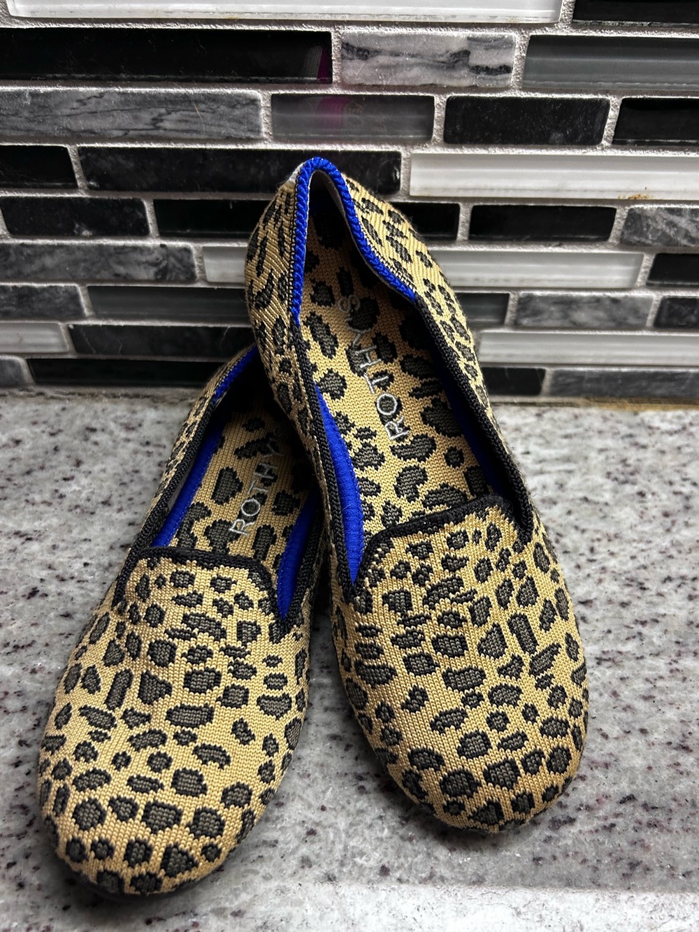 Rothy’s Girls Leopard Print Slip-On Flats with Blue Trim - Women size 13